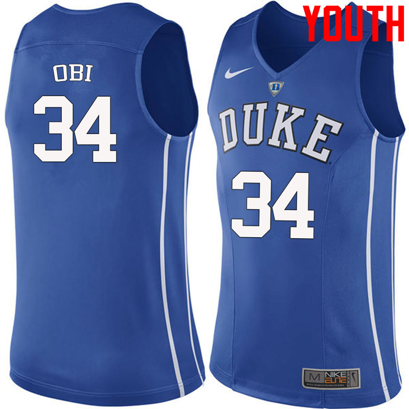 Youth #34 Sean Obi Duke Blue Devils College Basketball Jerseys-Blue